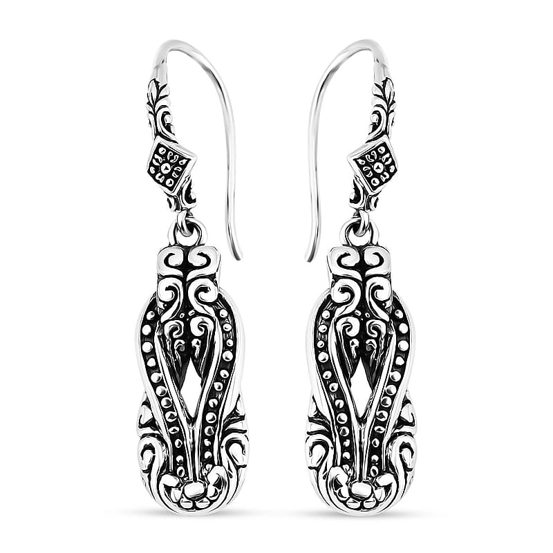 Bali Legacy Filigree with Rawa Texture Knot Earrings in Sterling Silver 7.65 Grams