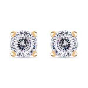 120 Facet Strontium Titanate 2.50 ctw Solitaire Stud Earrings in 18K Vermeil Yellow Gold Over Sterling Silver