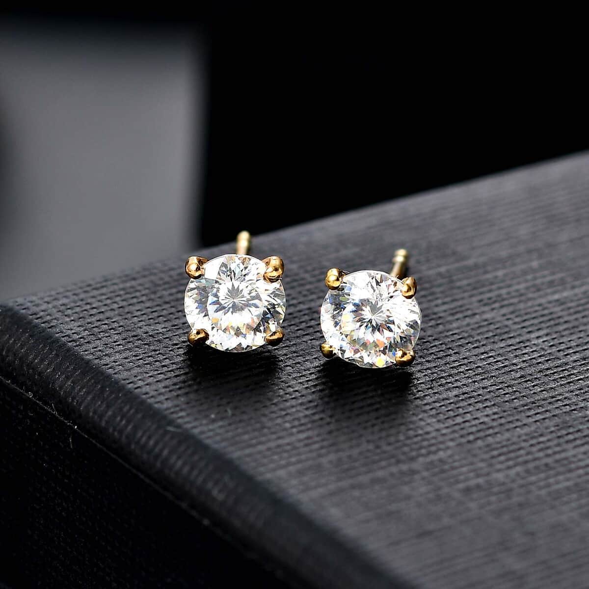 120 Facet Strontium Titanate 2.50 ctw Solitaire Stud Earrings in 18K Vermeil Yellow Gold Over Sterling Silver image number 1