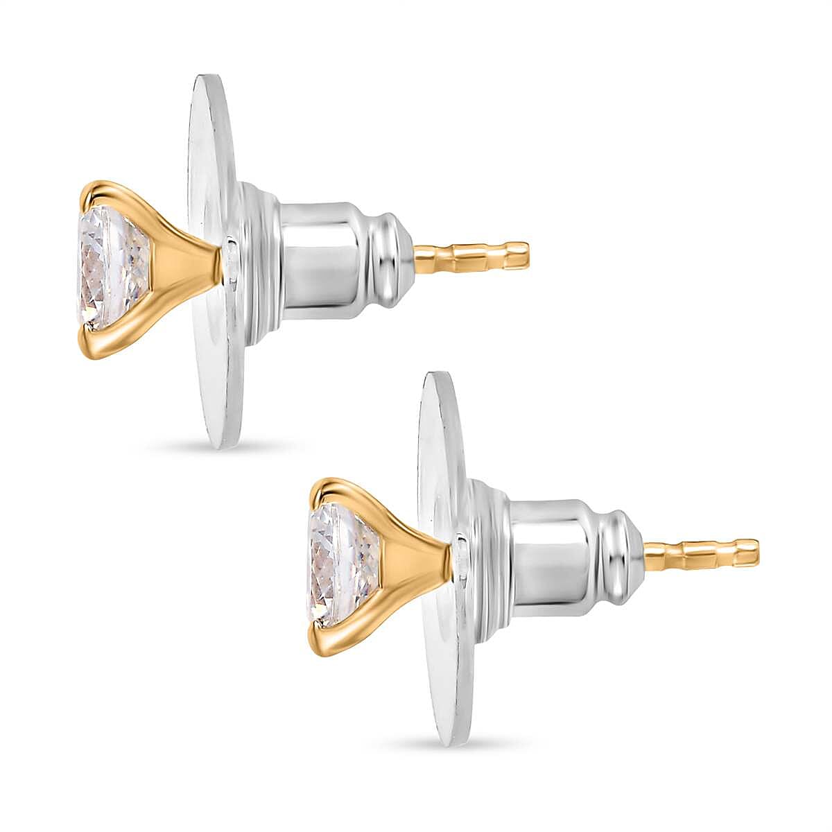 D'Joy 120 Facet Strontium Titanate 2.50 ctw Solitaire Stud Earrings in 18K Vermeil Yellow Gold Over Sterling Silver