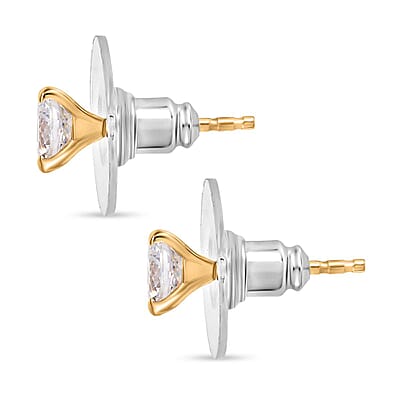 D'Joy 120 Facet Strontium Titanate 2.50 ctw Solitaire Stud Earrings in 18K Vermeil Yellow Gold Over Sterling Silver