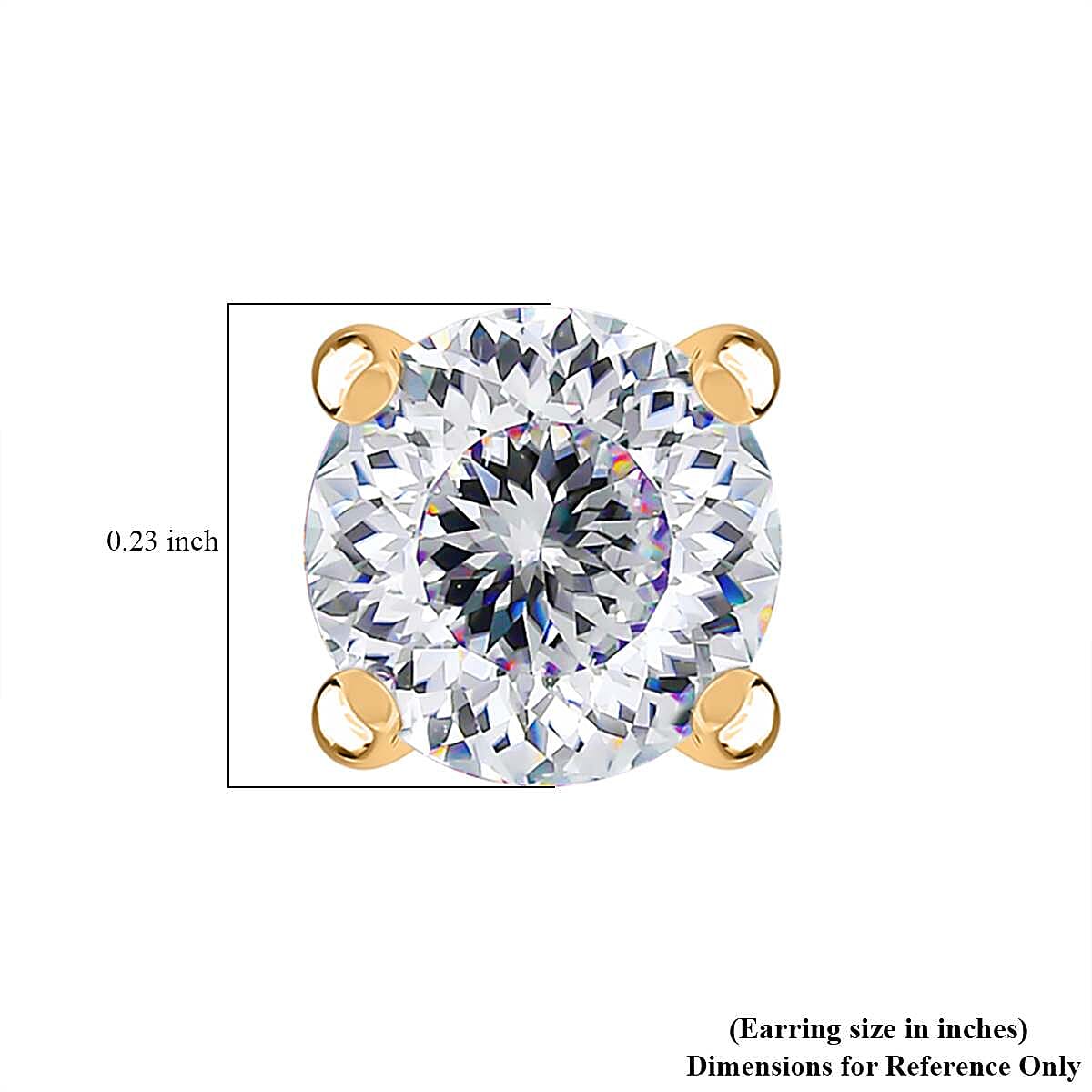 D'Joy 120 Facet Strontium Titanate 2.50 ctw Solitaire Stud Earrings in 18K Vermeil Yellow Gold Over Sterling Silver