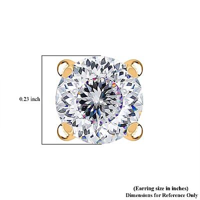 D'Joy 120 Facet Strontium Titanate 2.50 ctw Solitaire Stud Earrings in 18K Vermeil Yellow Gold Over Sterling Silver
