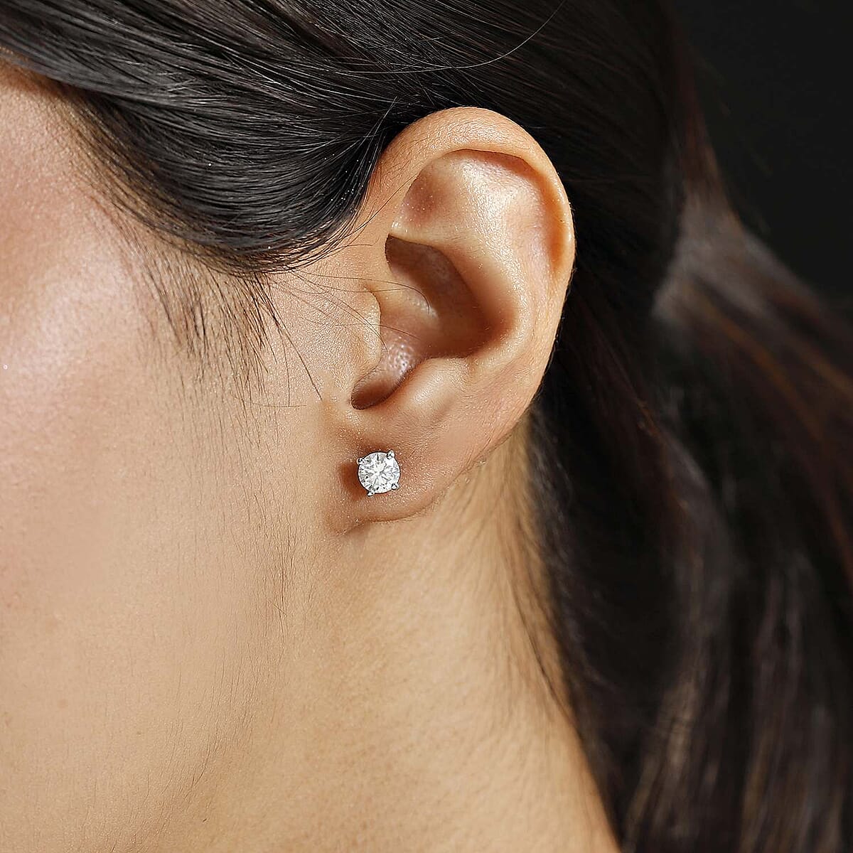 120 Facet Strontium Titanate 2.50 ctw Solitaire Stud Earrings in Rhodium Over Sterling Silver image number 2