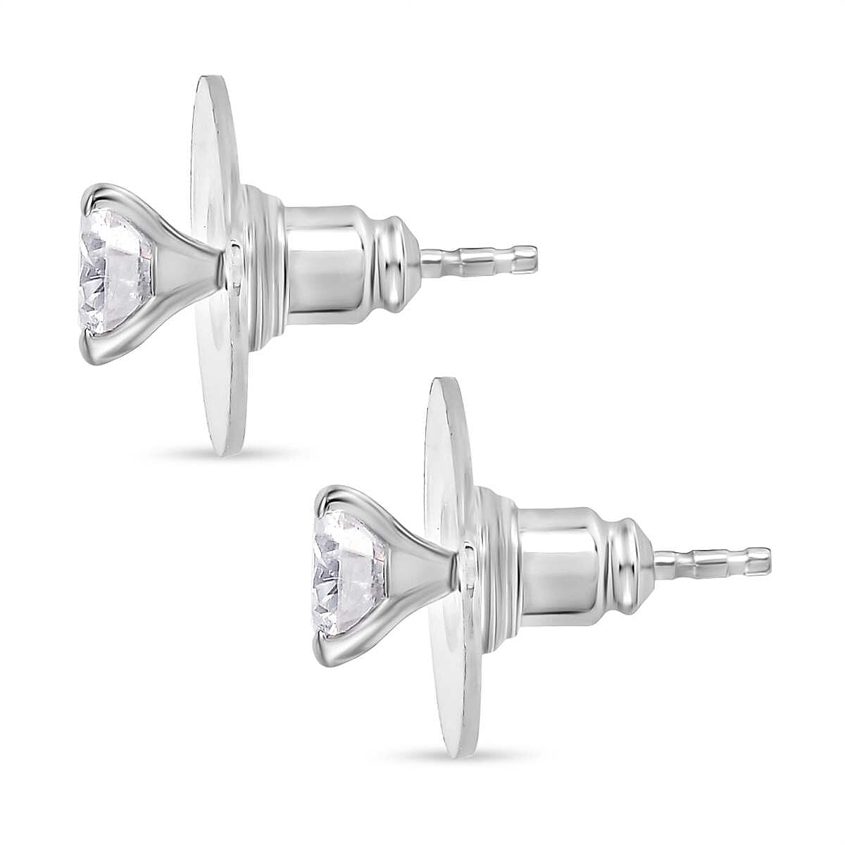 120 Facet Strontium Titanate 2.50 ctw Solitaire Stud Earrings in Rhodium Over Sterling Silver image number 3