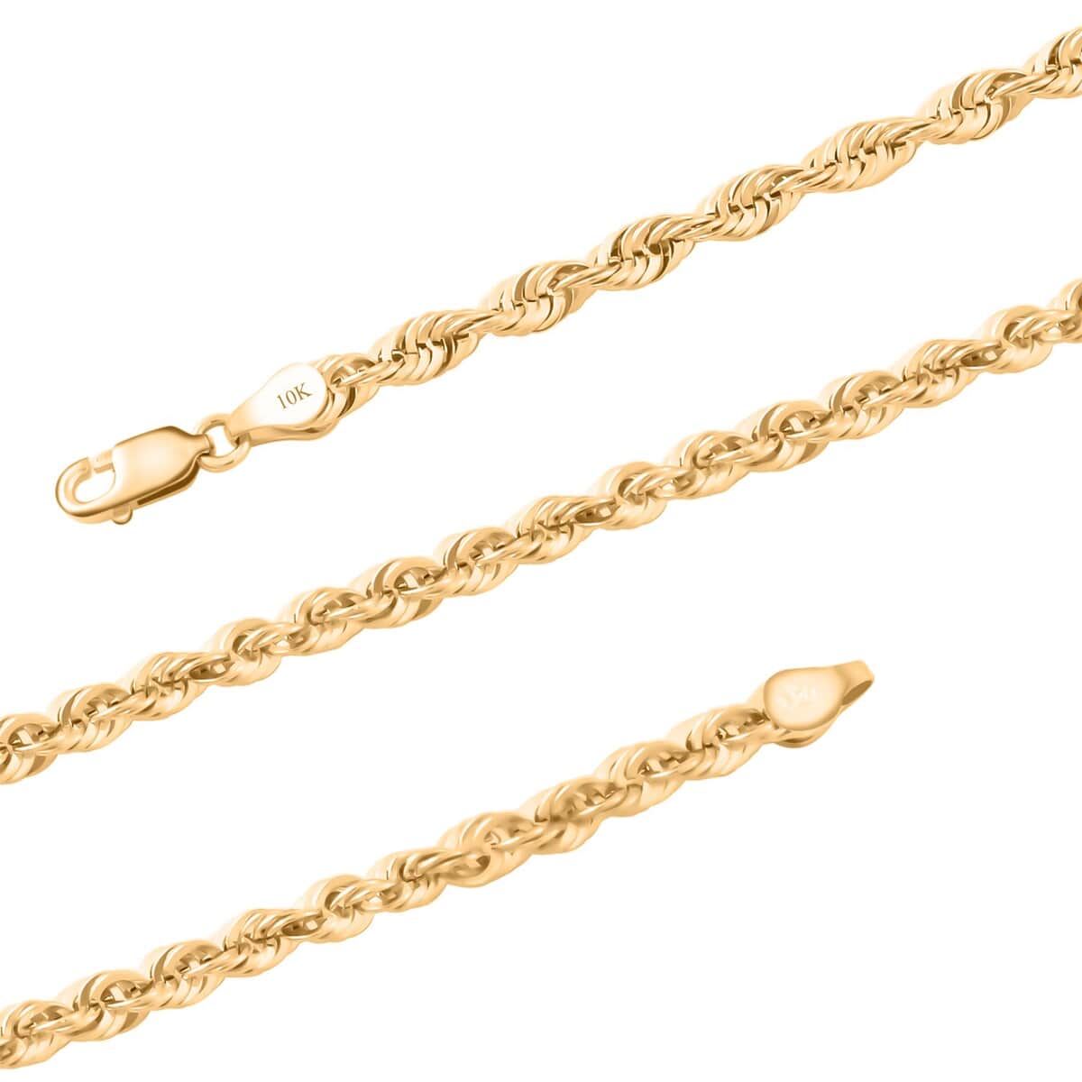 3.7mm Rope Chain Necklace in 10K Yellow Gold 24 Inches 6.3 Grams image number 2