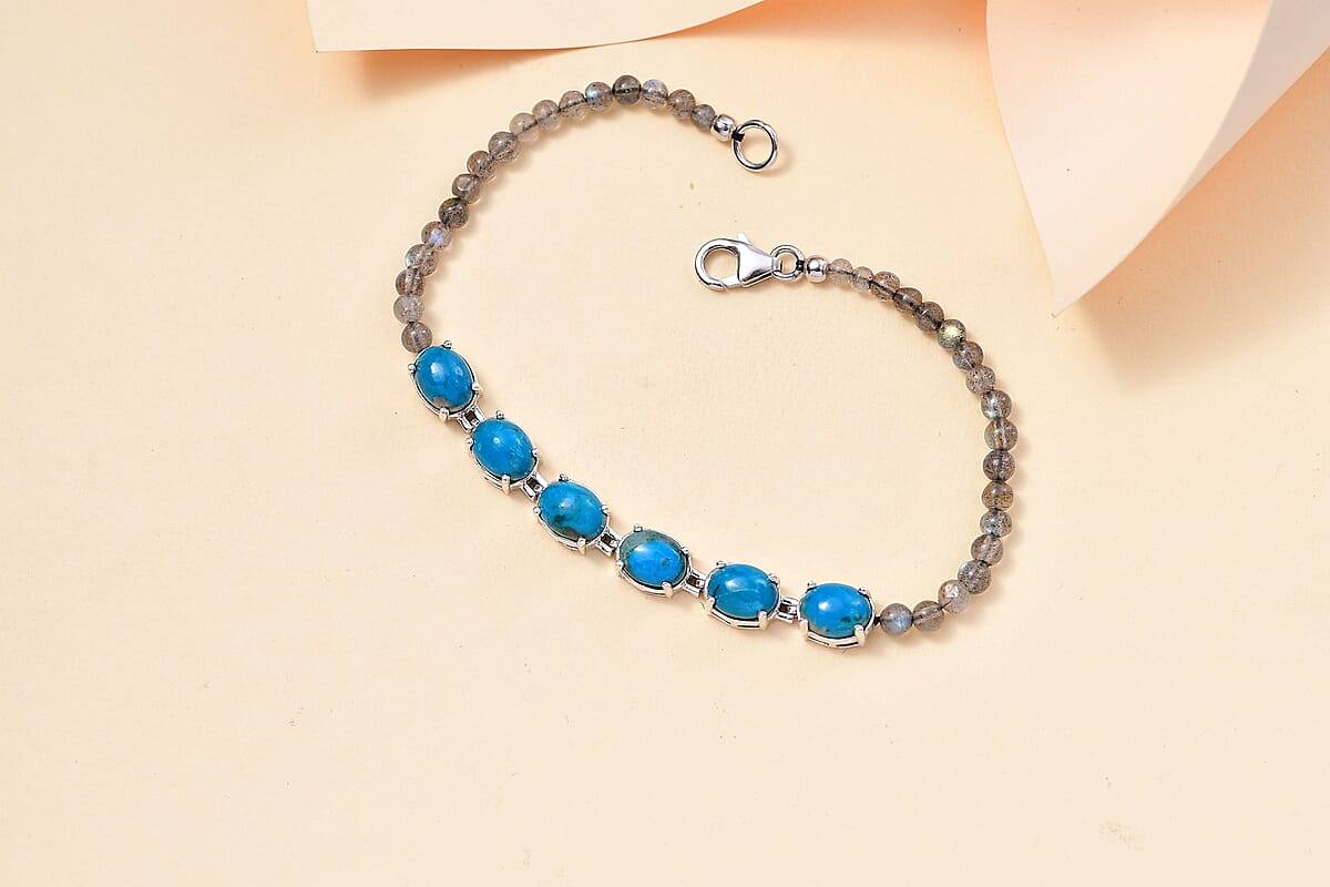 D'Joy Table Mountain Shadowkite and Malagasy Labradorite 16.65 ctw Bracelet in Platinum Over Sterling Silver (6.50 In) image number 1