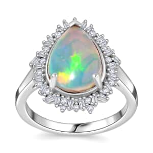 Premium Ethiopian Welo Opal and Diamond 2.90 ctw Sunlight Ring in Rhodium Over Sterling Silver (Size 10.0)