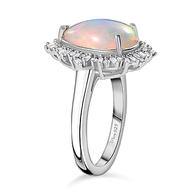 Premium Ethiopian Welo Opal and Diamond 2.90 ctw Sunlight Ring in Rhodium Over Sterling Silver (Size 10.0)