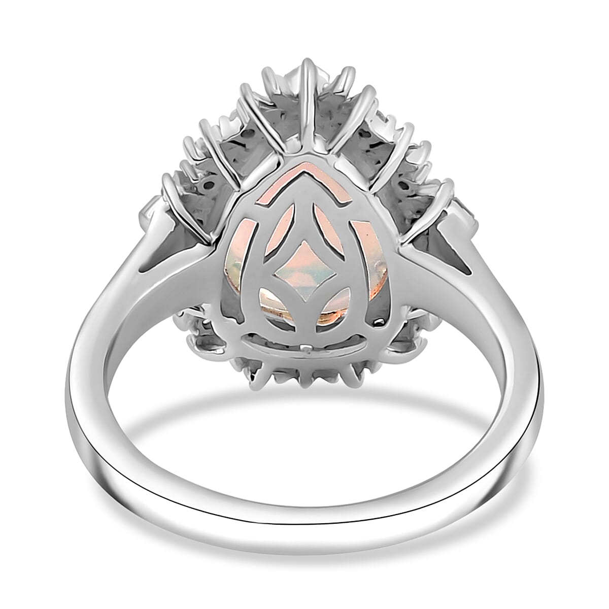 Premium Ethiopian Welo Opal and Diamond 2.90 ctw Sunlight Ring in Rhodium Over Sterling Silver (Size 10.0)