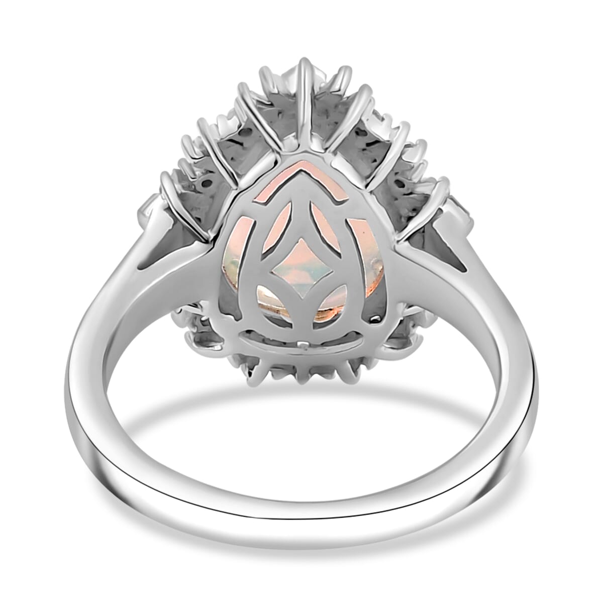 Premium Ethiopian Welo Opal and Diamond 2.90 ctw Sunlight Ring in Rhodium Over Sterling Silver (Size 6.0) image number 5