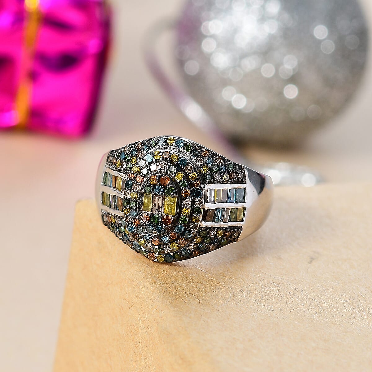 Multi Diamond 1.00 ctw Pave Ring in Rhodium Over Sterling Silver (Size 7.0) image number 1