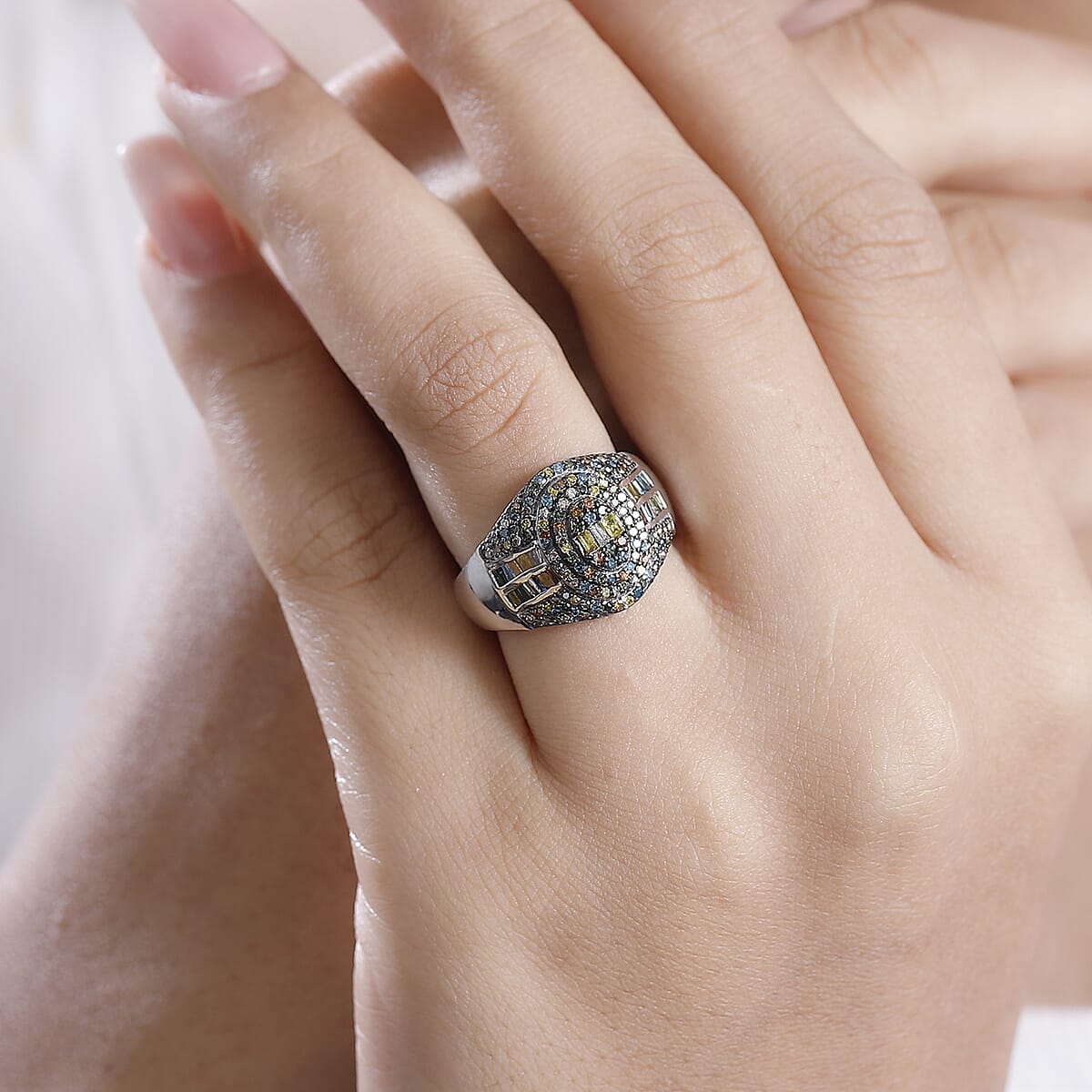 Multi Diamond 1.00 ctw Pave Ring in Rhodium Over Sterling Silver (Size 7.0) image number 2