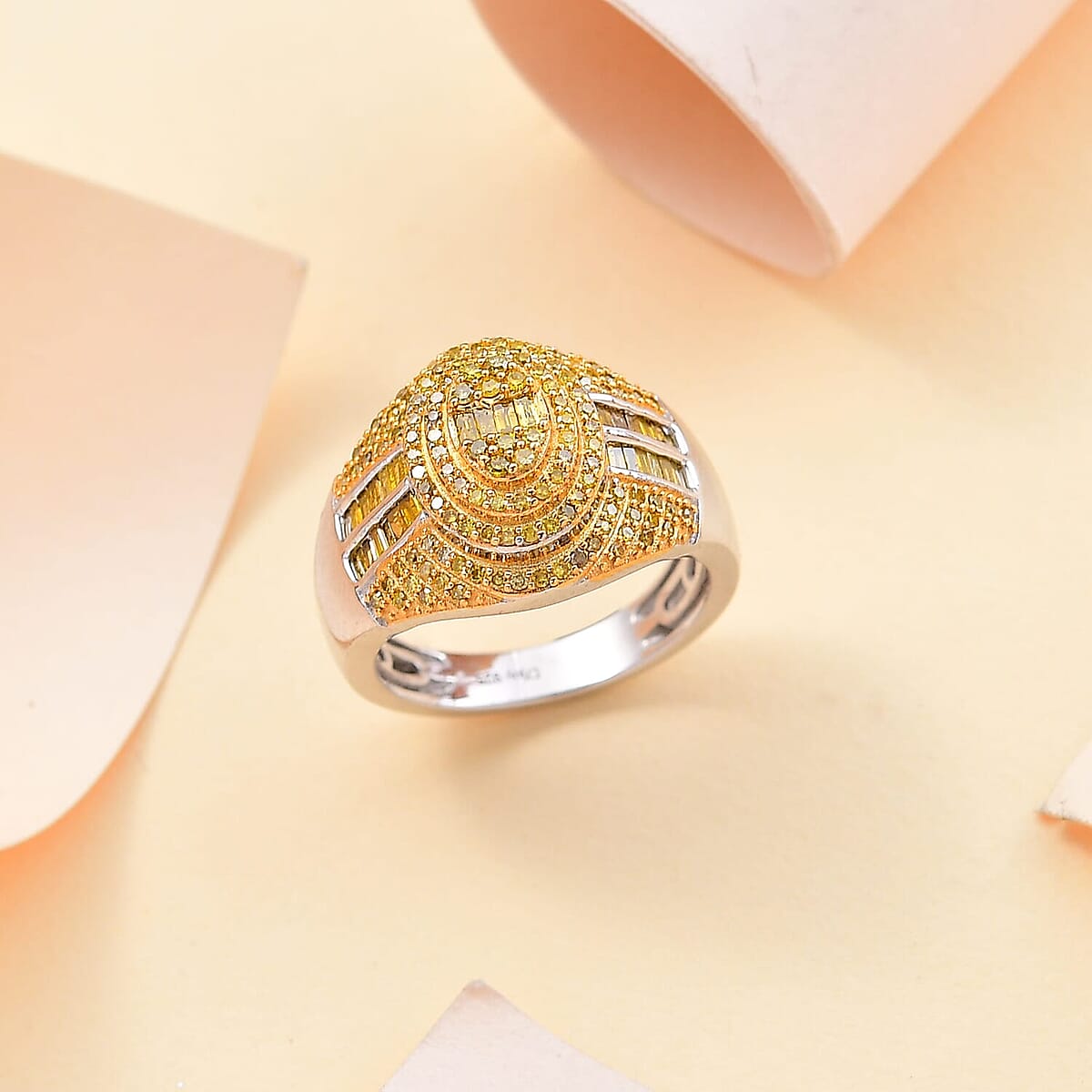 Yellow Diamond (IR) Ring in Rhodium Over Sterling Silver (Size 10.0) 1.00 ctw image number 1