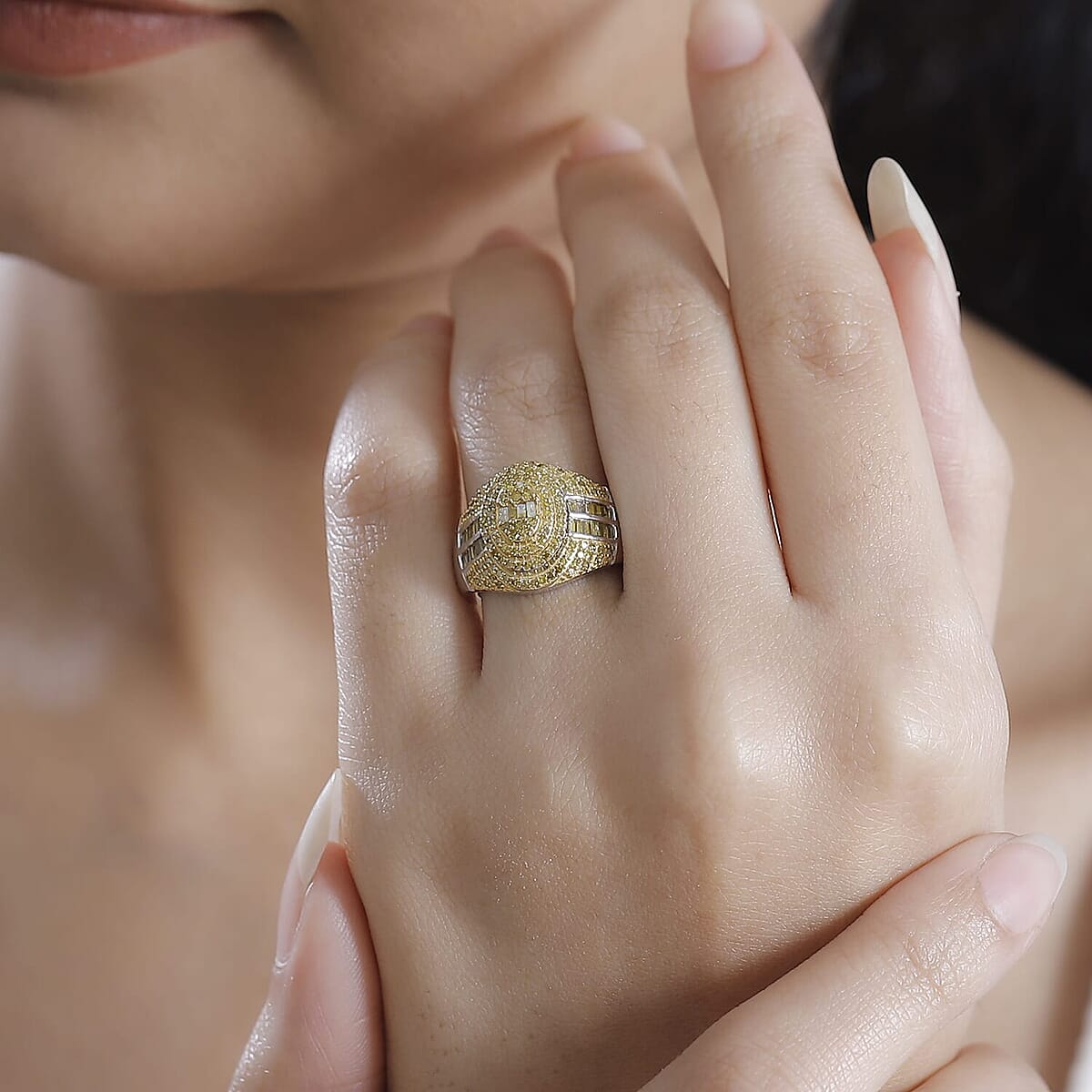 Yellow Diamond (IR) Ring in Rhodium Over Sterling Silver (Size 10.0) 1.00 ctw image number 2