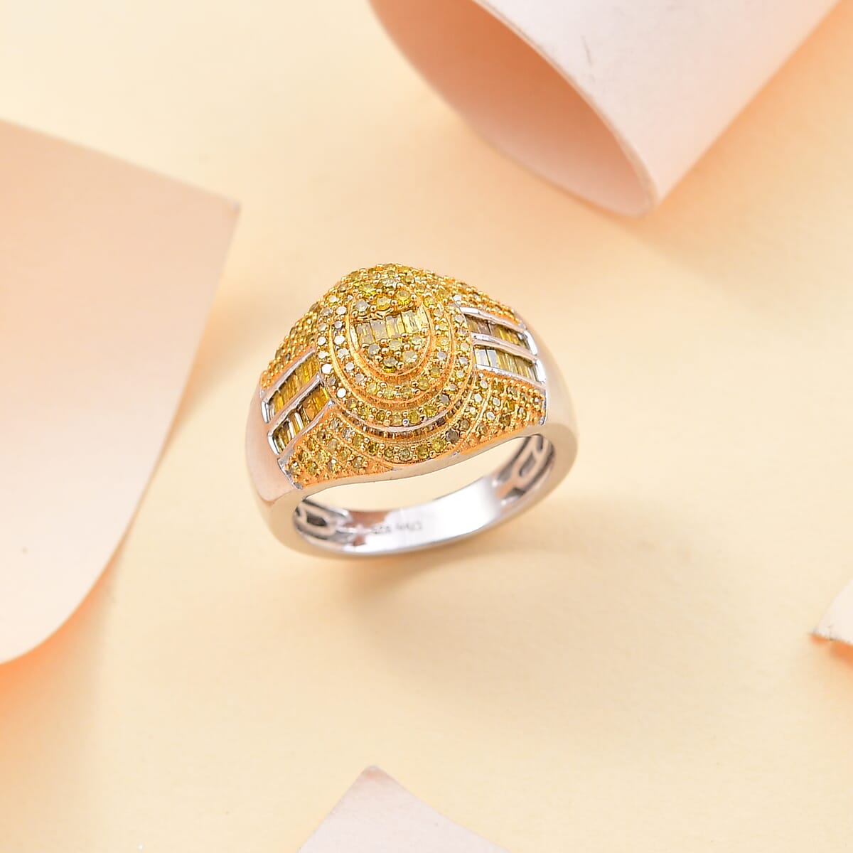Yellow Diamond 1.00 ctw Pave Ring in Rhodium Over Sterling Silver (Size 7.0) image number 1