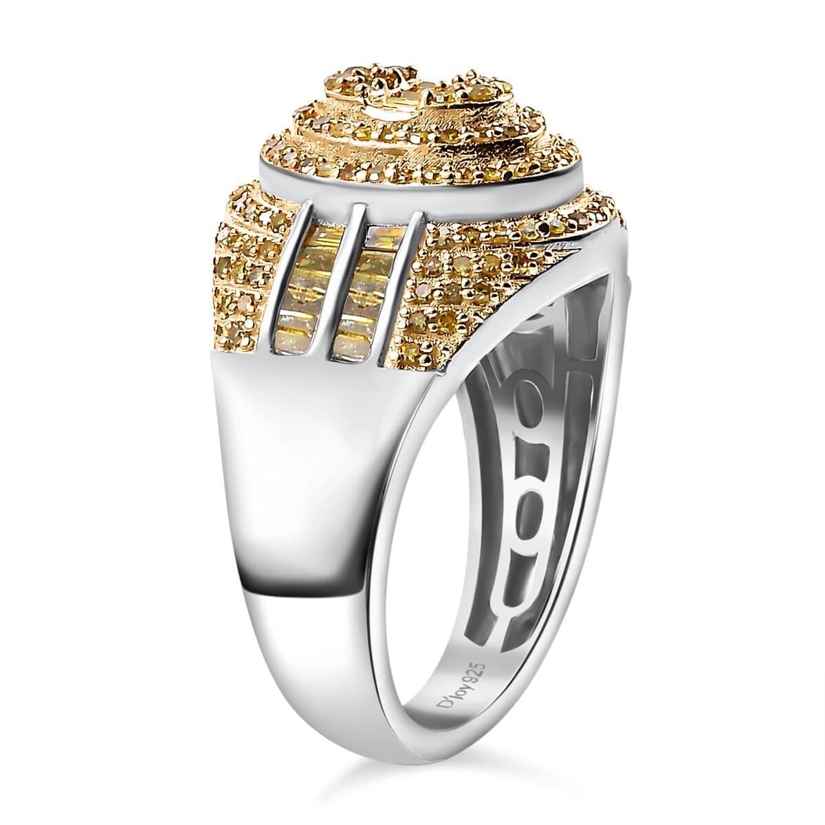 Yellow Diamond 1.00 ctw Pave Ring in Rhodium Over Sterling Silver (Size 7.0) image number 3