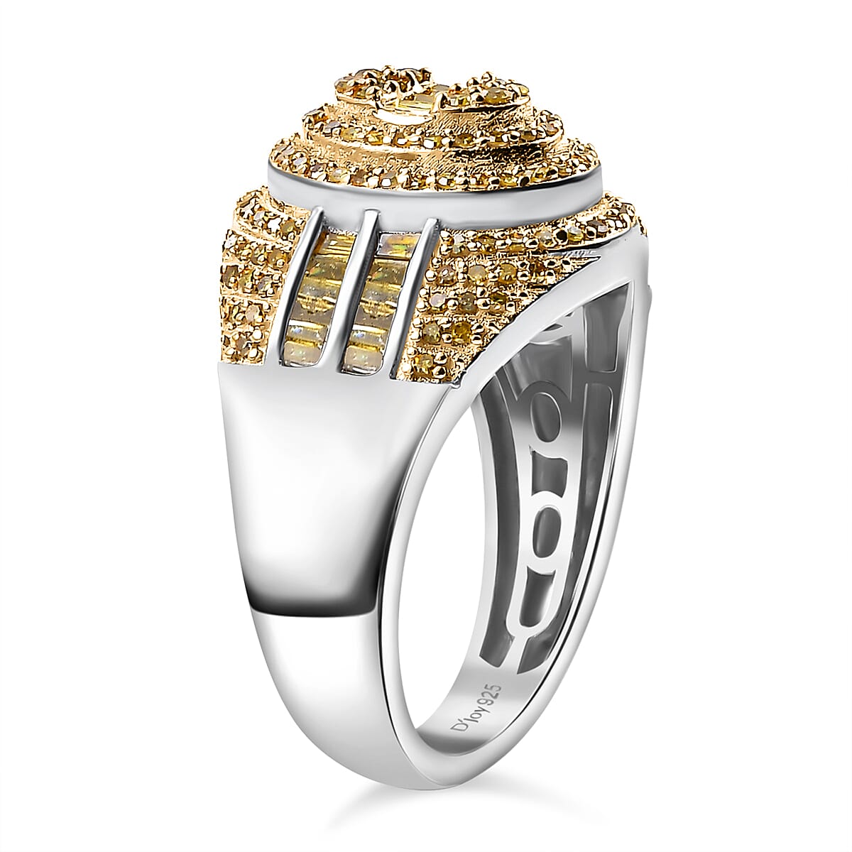 D'Joy Yellow Diamond 1.00 ctw Pave Ring in Rhodium Over Sterling Silver (Size 8.0) image number 3