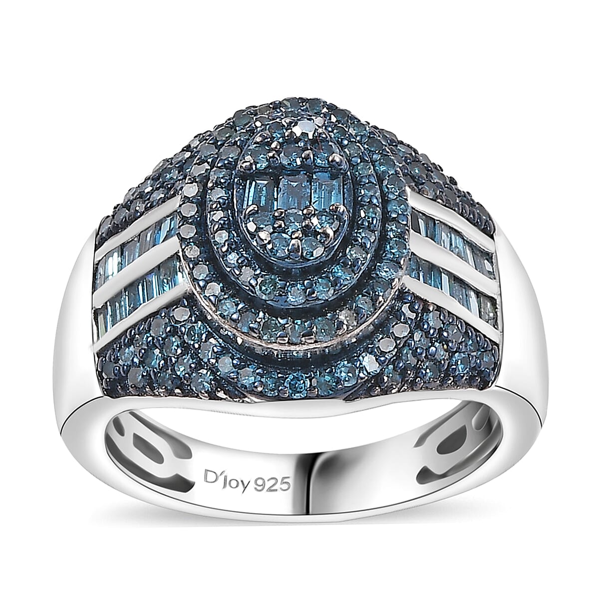 Blue Diamond 1.00 ctw Pave Ring in Rhodium Over Sterling Silver (Size 6.0) image number 0