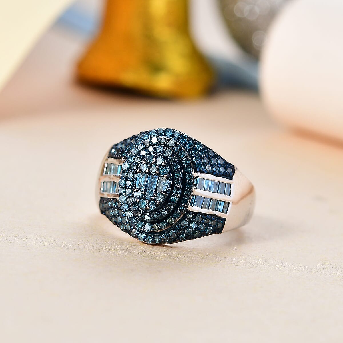 Blue Diamond 1.00 ctw Pave Ring in Rhodium Over Sterling Silver (Size 6.0) image number 1