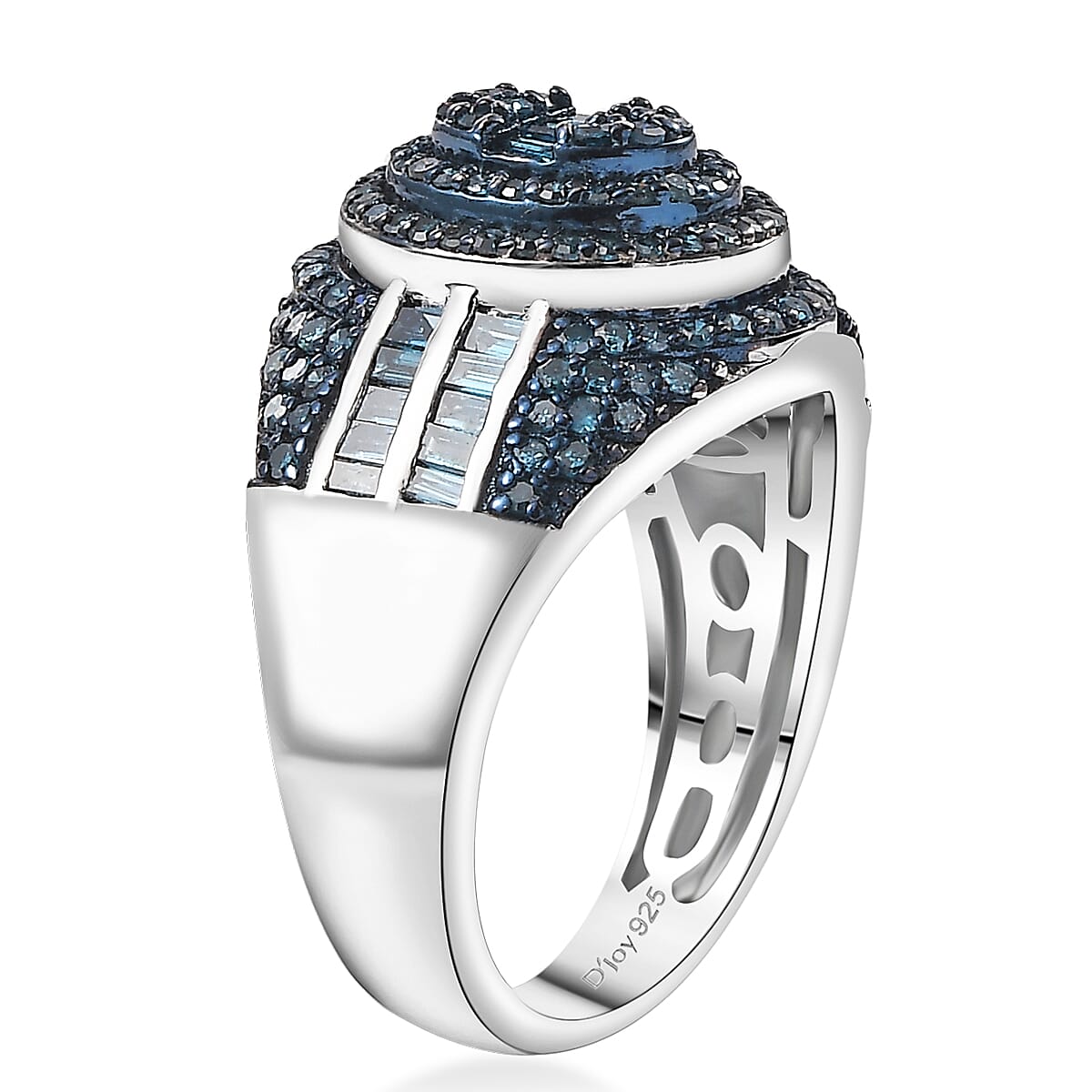 Blue Diamond 1.00 ctw Pave Ring in Rhodium Over Sterling Silver (Size 6.0) image number 3