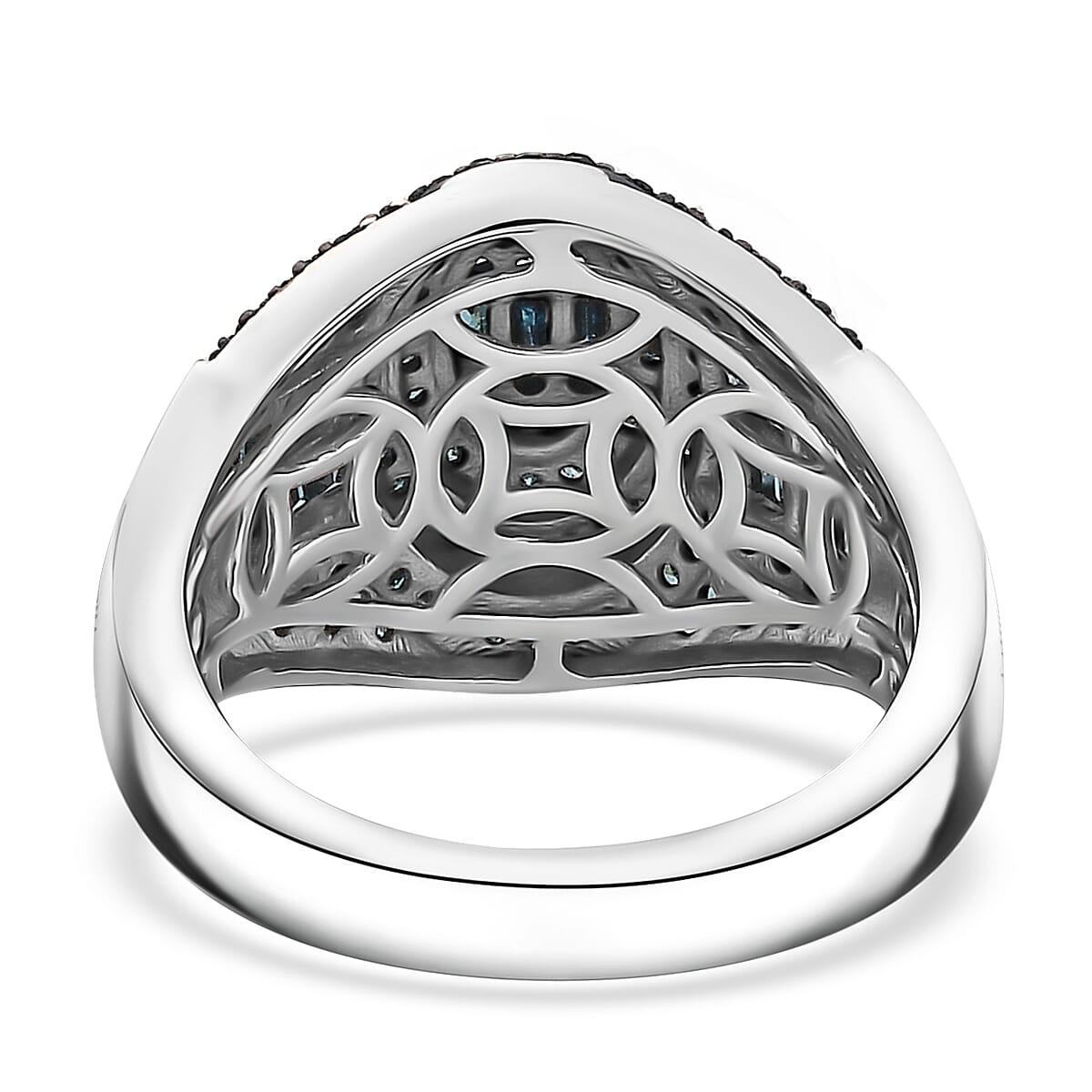 Blue Diamond 1.00 ctw Pave Ring in Rhodium Over Sterling Silver (Size 6.0) image number 4