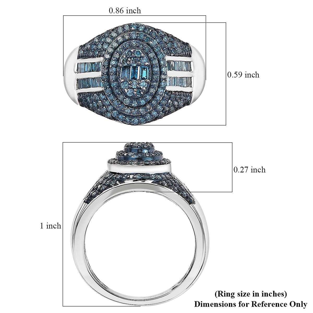 Blue Diamond 1.00 ctw Pave Ring in Rhodium Over Sterling Silver (Size 6.0) image number 5