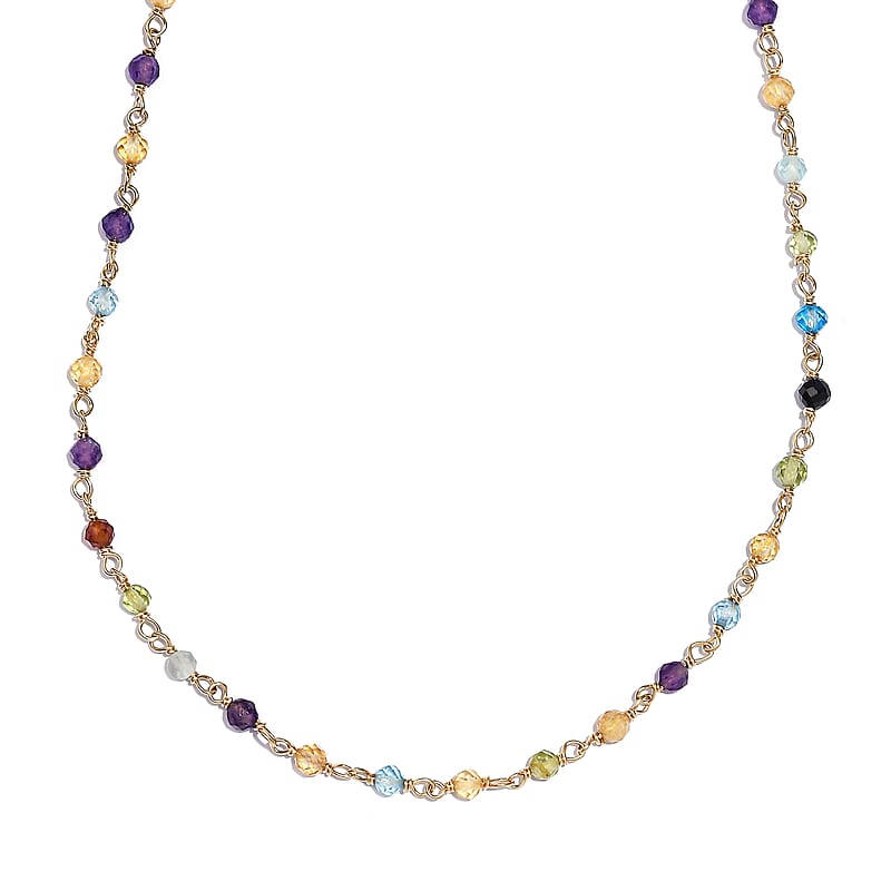 Multi Gemstone 16.85 ctw Necklace 20 Inches in 18K YG Plated and Stainless Steel