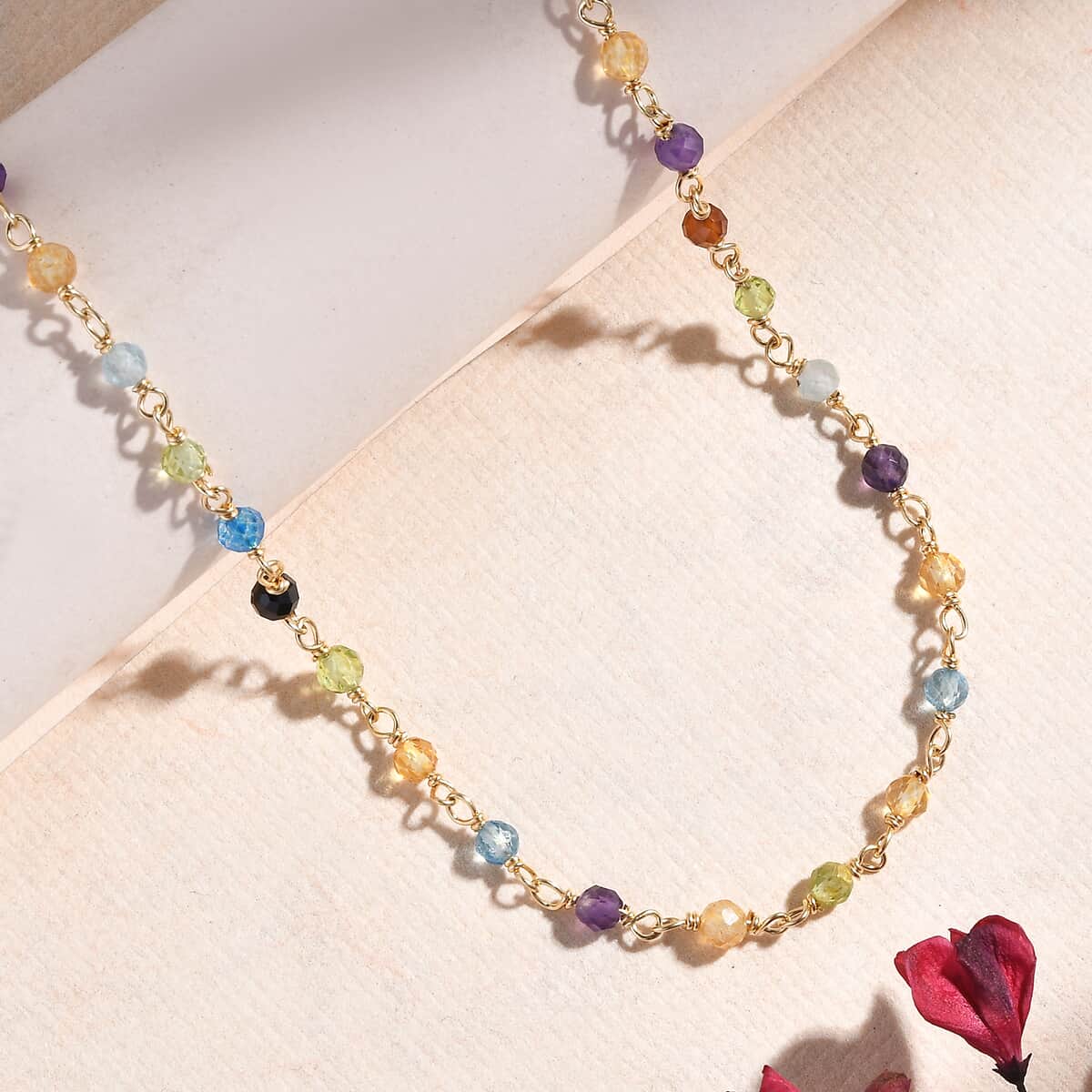 Multi Gemstone 16.85 ctw Necklace 20 Inches in 18K YG Plated and Stainless Steel image number 1