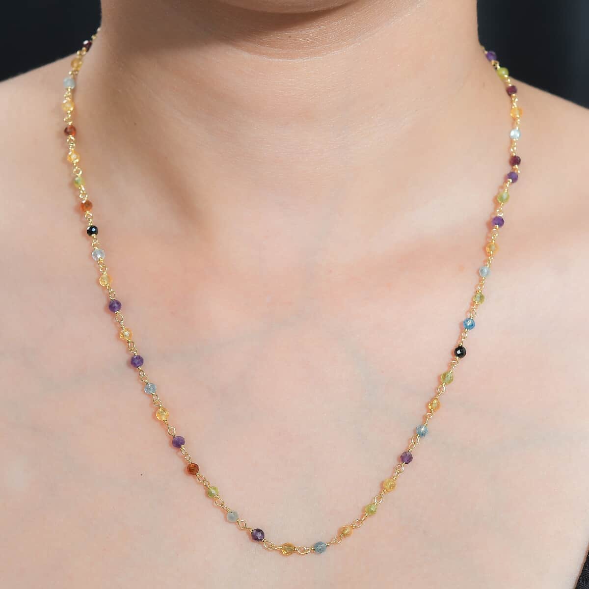 Multi Gemstone 16.85 ctw Necklace 20 Inches in 18K YG Plated and Stainless Steel image number 2