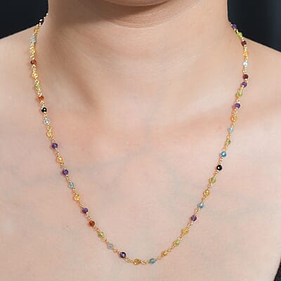 Multi Gemstone 16.85 ctw Necklace 20 Inches in 18K YG Plated and Stainless Steel