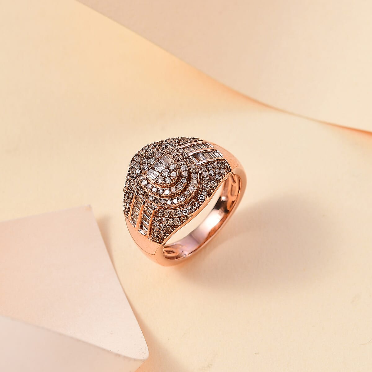 D'Joy Natural Champagne Diamond 1.00 ctw Pave Ring in 18K Vermeil Rose Gold Over Sterling Silver (Size 8.0) image number 1