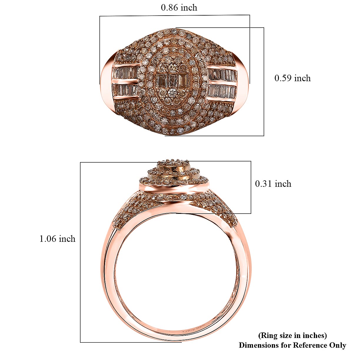D'Joy Natural Champagne Diamond 1.00 ctw Pave Ring in 18K Vermeil Rose Gold Over Sterling Silver (Size 8.0) image number 5