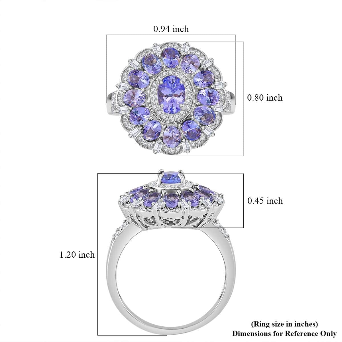 Doorbuster Tanzanite and Moissanite 3.60 ctw Dahlia Floral Ring in Rhodium Over Sterling Silver (Size 10.0) image number 5