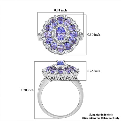 Tanzanite and Moissanite 3.60 ctw Dahlia Floral Ring in Rhodium Over Sterling Silver (Size 10.0)