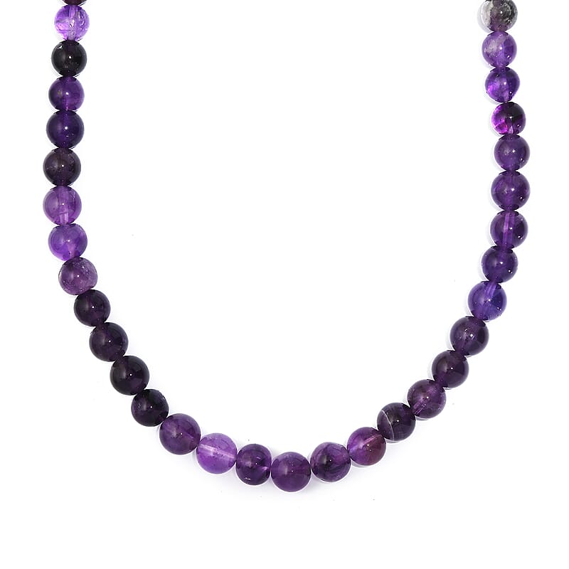 African Amethyst Beaded 184.00 ctw Necklace 20 Inches in Platinum Bond 