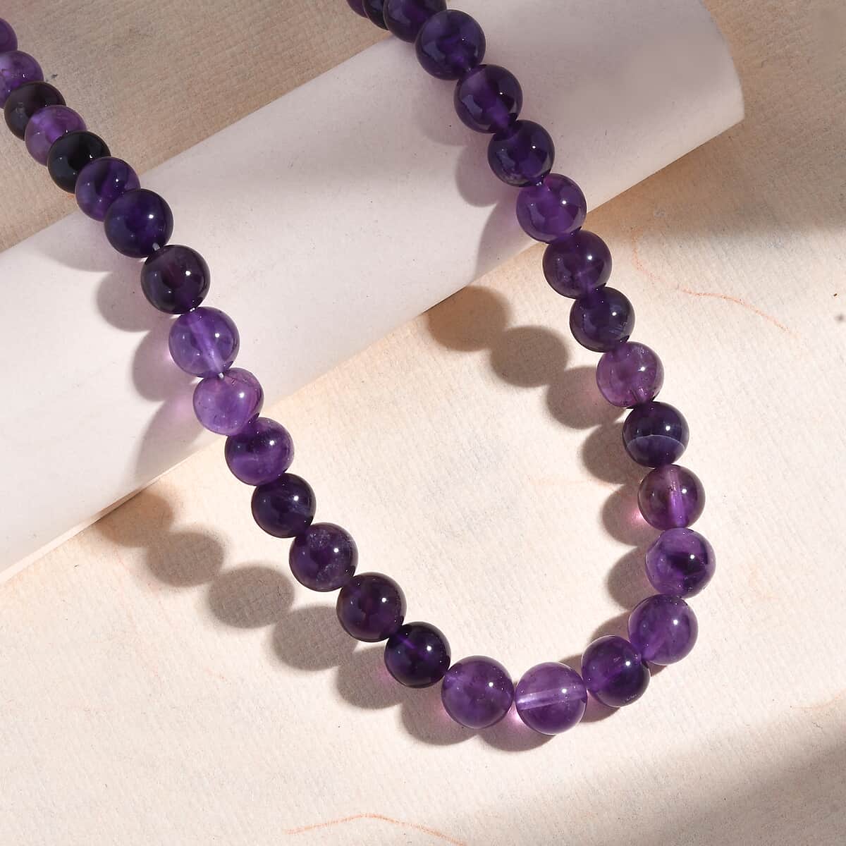 African Amethyst Beaded 184.00 ctw Necklace 20 Inches in Platinum Bond  image number 1