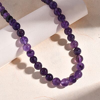 African Amethyst Beaded 184.00 ctw Necklace 20 Inches in Platinum Bond 