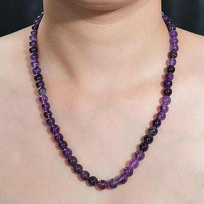 African Amethyst Beaded 184.00 ctw Necklace 20 Inches in Platinum Bond 