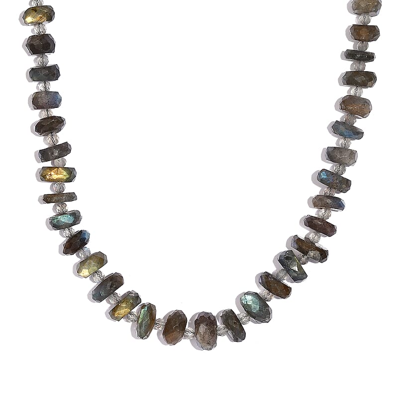 Malagasy Labradorite Beaded 306.00 ctw Necklace 20 Inches in Platinum Bond 