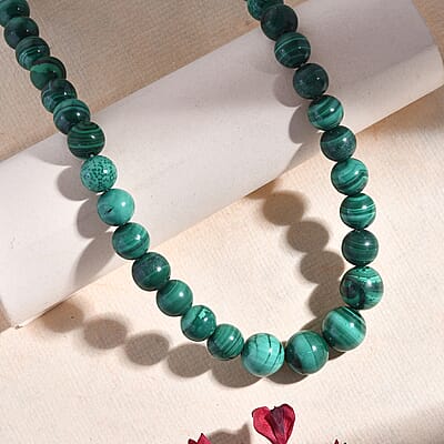 African Malachite 251.00 ctw Necklace 20 Inches in Platinum Bond 