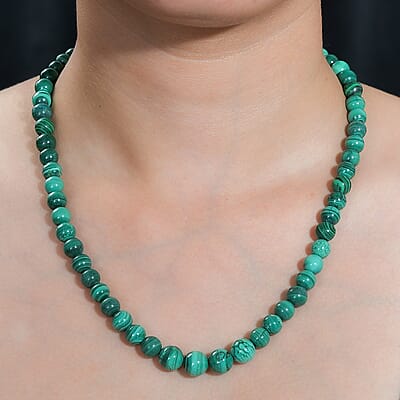 African Malachite 251.00 ctw Necklace 20 Inches in Platinum Bond 
