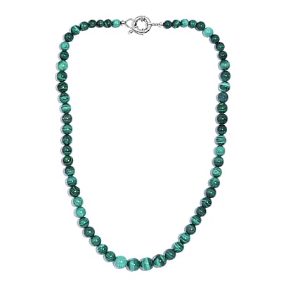 African Malachite 251.00 ctw Necklace 20 Inches in Platinum Bond 