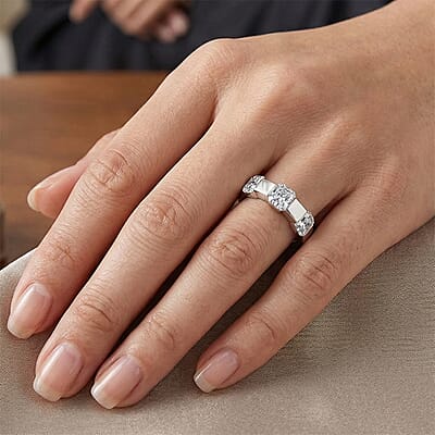 Moissanite 1.20 ctw Ring in Rhodium Over Sterling Silver (Size 10.0)