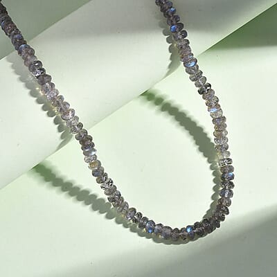 Malagasy Labradorite 380.00 ctw Necklace 18 Inches in Rhodium Over Sterling Silver 