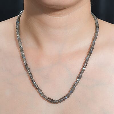 Malagasy Labradorite 380.00 ctw Necklace 18 Inches in Rhodium Over Sterling Silver 