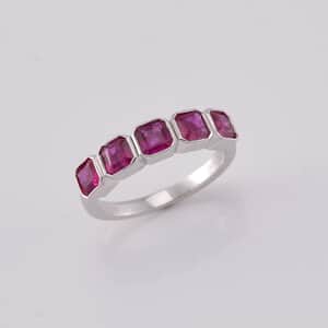 Niassa Ruby (FF) 2.60 ctw 5 Stone Ring in Rhodium Over Sterling Silver (Size 10.0)