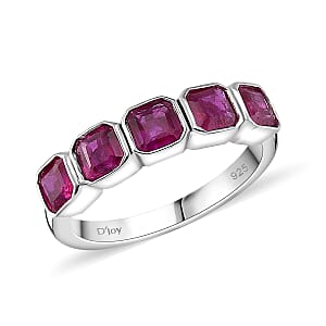 Niassa Ruby (FF) 2.60 ctw 5 Stone Ring in Rhodium Over Sterling Silver (Size 8.0)