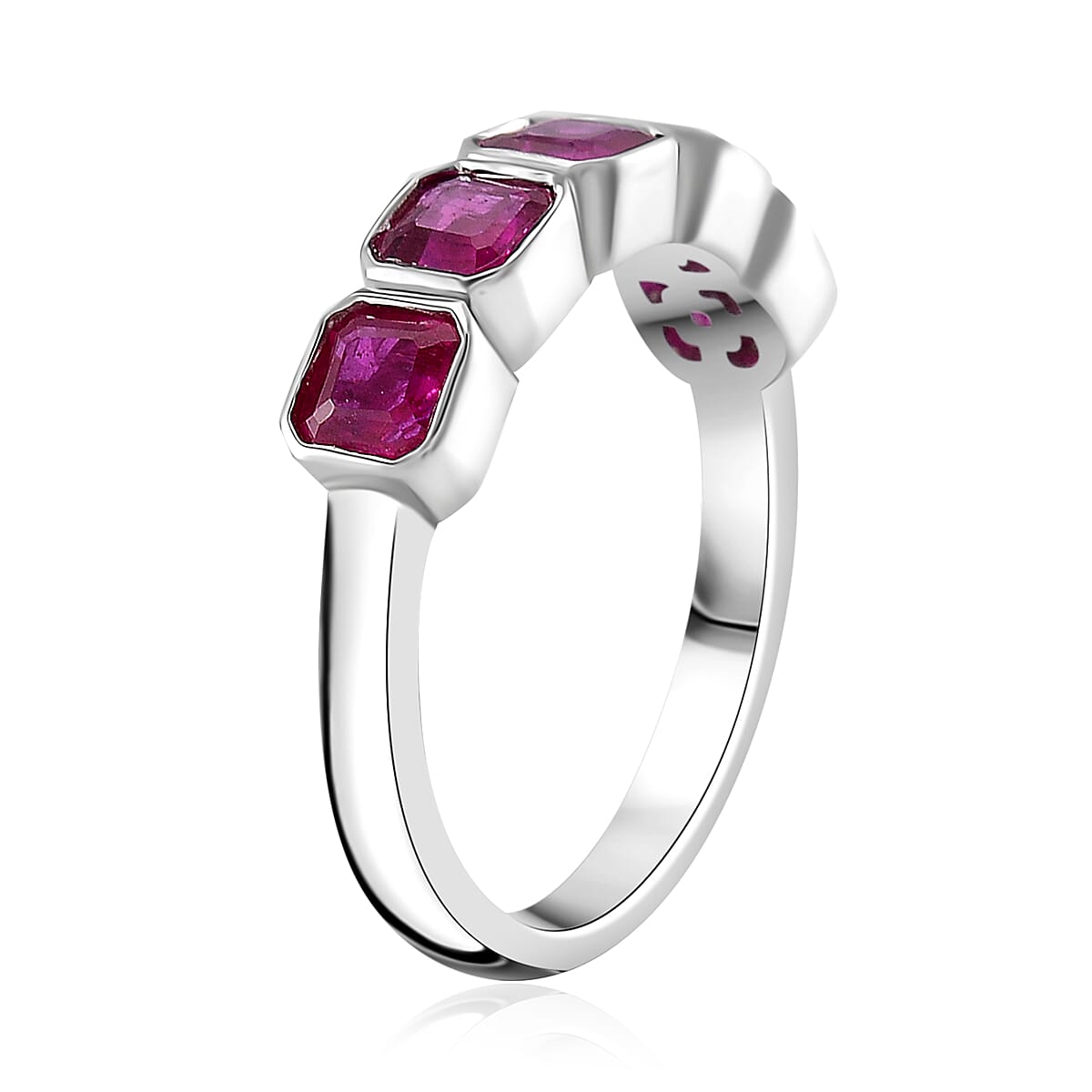 Niassa Ruby (FF) 2.60 ctw 5 Stone Ring in Rhodium Over Sterling Silver (Size 8.0) image number 2