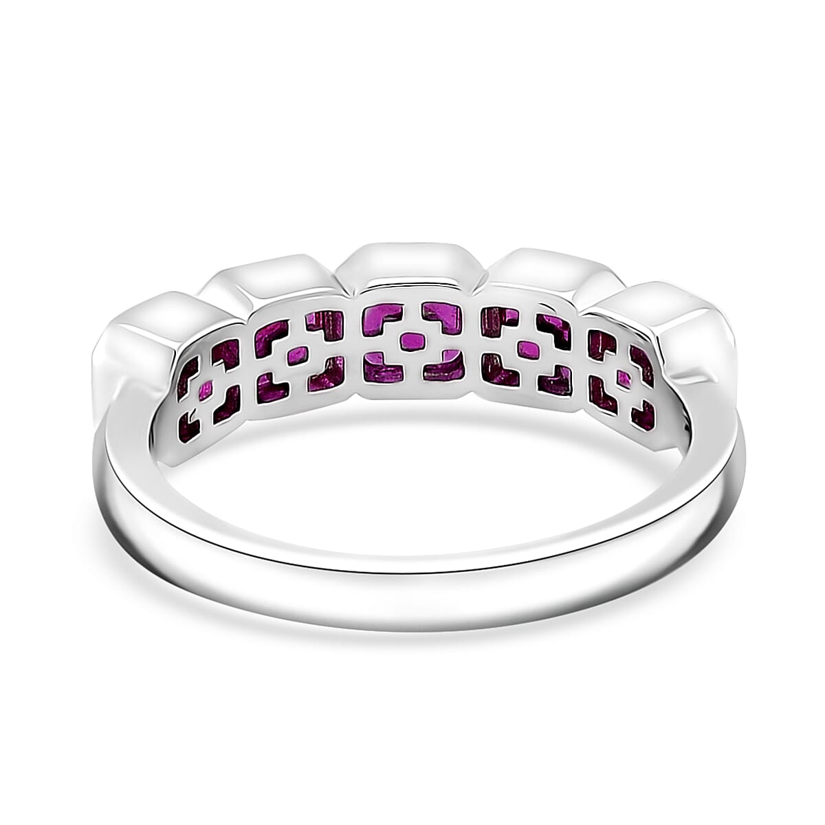 Niassa Ruby (FF) 2.60 ctw 5 Stone Ring in Rhodium Over Sterling Silver (Size 8.0) image number 3